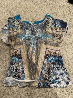 live and let live Blue Multi Floral Paisley Scoop Neck Top